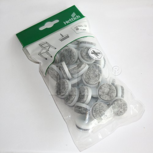 HKB ® 32 Stück Filzgleiter Bodengleiter Möbelgleiter, rund ø = 24mm, 8mm stark mit Stahlstift 15mm, Wollfilz Natur grau ø = 21mm Kunststoffsockel ø = 24mm Weiss strapazierfähiger Filz 0062729 von HKB