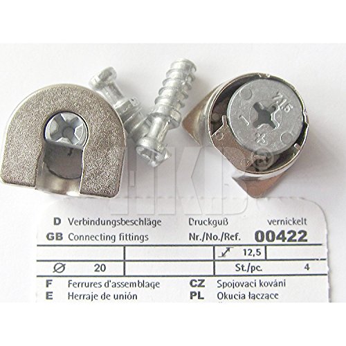 HKB ® 4 Stück EXENTER VB Verbindungsbeschläge zum Einbohren, ø 20 mm, Zinkdruckguss vernickelt, Hersteller Hettich, Artikel-Nr. 422 von HKB