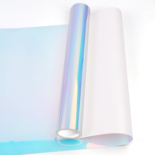HKC Selbstklebendes Vinylfolie Plotter Holografisches Weiß, 12" x 6ft Plotterfolie Vinyl Permanent Rolle für Alle Schneidemaschinen Selbstklebend Folie für Party Dekoration, Aufkleber, DIY Tasse von HKC