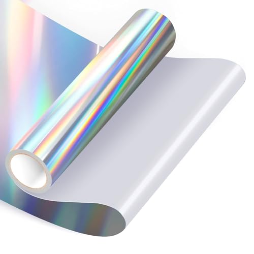 HKC Selbstklebendes Vinylfolie Plotter Illusionssilber, 12" x 6ft Plotterfolie Vinyl Permanent Rolle für Alle Schneidemaschinen Selbstklebend Folie für Party Dekoration, Aufkleber, DIY Tasse von HKC