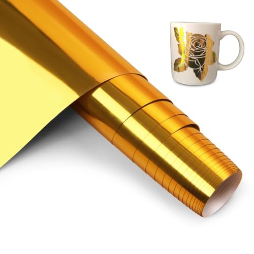 HKC Vinylfolie Plotter Permanentes Vinyl Metallisches Chrome Gold, 30.5cm x 400cm Plotterfolie Vinyl Rolle Für Alle Schneidemaschinen Selbstklebend Vinyl für Party Dekoration, Aufkleber, DIY Tasse von HKC