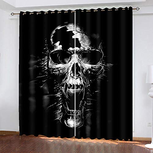 HKDGHTHJ Junge Vorhang 3D 280 X 260 cm Totenkopf Schwarz Horror Vorhänge Gardinen Platten Fenster Behandlung Set 3D Druck Für Wohnzimmer Schlafzimmer Girl 'S Room von HKDGHTHJ