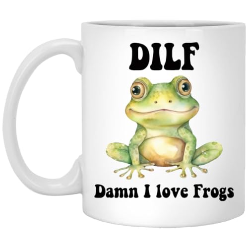 Frosch-Kaffeetasse – Damn I Love Frogs Dilf Keramiktasse – Geschenk für Froschliebhaber – Geschenkidee für Freund – Cottagecore Pilztasse – lustige Tasse Geschenk 325 ml von HKDesignGift