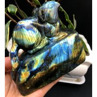 Hand Geschnitzt Labradorit Maus /Shiny Poliert /Schmuck/Chakra Reiki/Home Decor/Sammlerstücke 841G von HKFossiltown