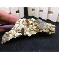 Natürliche Rohe Orange-Granat-Kristall-Quarz-Cluster + Kupfer Pyrit/Dolomit/Specularite/Fanta Stein Mineral/Spessartin Specimen Collection von HKFossiltown