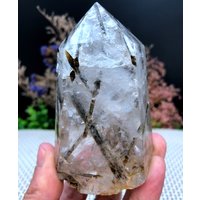 Seltene Große Klare Schwarze Rutil Einschlüsse Quarz Punkt/Kristallturm/Gold Nadeln Kristallexemplar/Besonderes Geschenk/Kristall von HKFossiltown