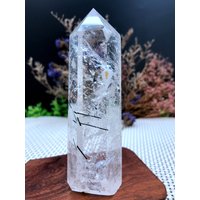 Seltene Große Klare Schwarze Rutil Einschlüsse Quarz Punkt/Kristallturm/Gold Nadeln Kristallexemplar/Besonderes Geschenk/Kristall von HKFossiltown