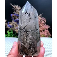 Seltene Große Klare Schwarze Rutil Einschlüsse Quarz Punkt/Kristallturm/Gold Nadeln Kristallexemplar/Besonderes Geschenk/Kristall von HKFossiltown