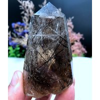 Seltene Große Klare Schwarze Rutil Einschlüsse Quarz Punkt/Kristallturm/Gold Nadeln Kristallexemplar/Besonderes Geschenk/Kristall von HKFossiltown