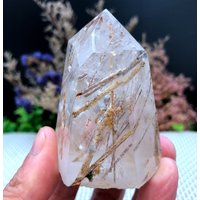 Seltene Klarbraune Turmalin Einschlüsse Quarz Punkt/Kristallturm/Gold Nadeln Kristallexemplar/Besonderes Geschenk/Kristallenergie/Meditation von HKFossiltown