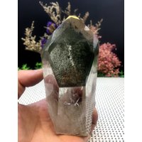 Seltene Natürliche Große Enthalten Garten Grün Phantom Quarzturm /Scenic Quarz Punkt/Lodalite/Energie Stein/Heilung Kristall/Besonderes Geschenk von HKFossiltown