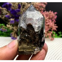 Seltener Großer Schwarzer Glimmer Quarzturm/Grüner Enthalten Crystal Point Kristallprobe Besonderes Geschenk Kristallenergie Heilstein von HKFossiltown