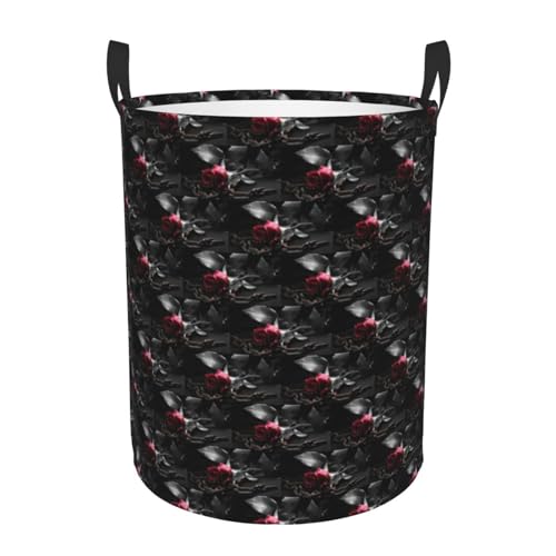 Bequemer runder Wäschekorb, Gothic-Stil, schwarzer Rosen, stehend, schmutziger Wäschekorb, Mehrraum-Aufbewahrungslösung Bequemer runder Wäschekorb, Gothic-Stil, schwarzer Rosen, stehend, schmutziger Wäschekorb, Mehrraum-Aufbewahrungslösung von HKHLHLH