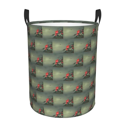 Bequemer runder Wäschekorb mit Lotusblumen- und Libellen-Druck, stehender Aufbewahrungskorb, schmutziger Wäschekorb, Mehrraum-Aufbewahrungslösung Bequemer runder Wäschekorb mit Lotusblumen- und Libellen-Druck, stehender Aufbewahrungskorb, schmutziger Wäschekorb, Mehrraum-Aufbewahrungslösung von HKHLHLH
