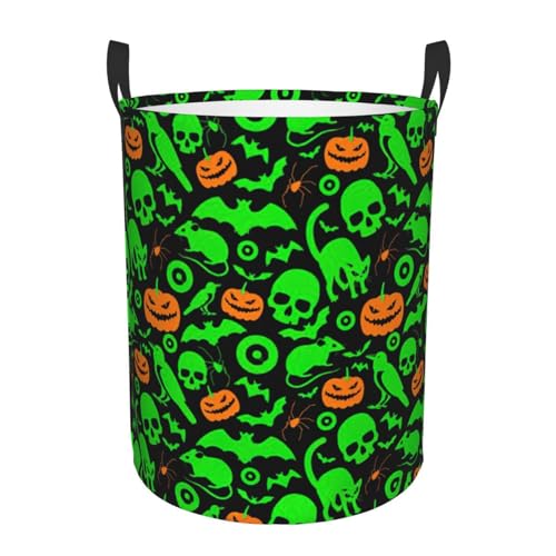 Grüner Geister-Horror-Halloween-Kürbis-Druck, bequemer, runder Wäschekorb, stehender Aufbewahrungskorb, schmutziger Wäschekorb, Mehrraum-Aufbewahrungslösung Grüner Geister-Horror-Halloween-Kürbis-Druck, bequemer, runder Wäschekorb, stehender Aufbewahrungskorb, schmutziger Wäschekorb, Mehrraum-Aufbewahrungslösung von HKHLHLH