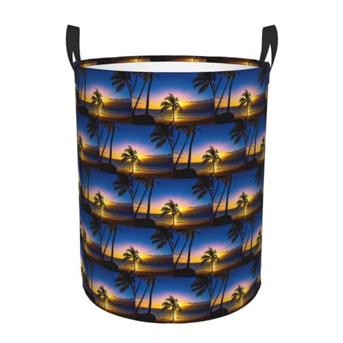 Hawaii Beach Printing Bequemer runder Wäschekorb, stehender Aufbewahrungskorb, schmutziger Wäschekorb, Mehrraum-Aufbewahrungslösung von HKHLHLH