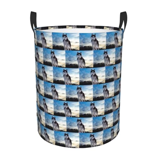 Husky Dogs Printing Bequemer runder Wäschekorb, stehender Aufbewahrungskorb, schmutziger Wäschekorb, Mehrraum-Aufbewahrungslösung Husky Dogs Printing Bequemer runder Wäschekorb, stehender Aufbewahrungskorb, schmutziger Wäschekorb, Mehrraum-Aufbewahrungslösung von HKHLHLH