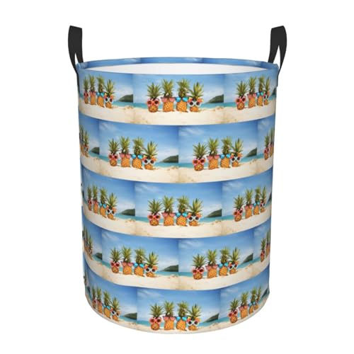 Ocean Beach Ananas-Druck, bequemer, runder Korb, stehender Aufbewahrungskorb, schmutziger Wäschekorb, Mehrraum-Aufbewahrungslösung Ocean Beach Ananas-Druck, bequemer, runder Korb, stehender Aufbewahrungskorb, schmutziger Wäschekorb, Mehrraum-Aufbewahrungslösung von HKHLHLH