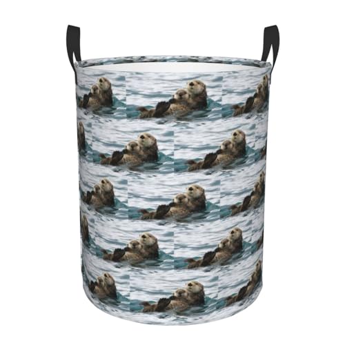Otter Printing Bequemer runder Wäschekorb, stehender Aufbewahrungskorb, schmutziger Wäschekorb, Mehrraum-Aufbewahrungslösung Otter Printing Bequemer runder Wäschekorb, stehender Aufbewahrungskorb, schmutziger Wäschekorb, Mehrraum-Aufbewahrungslösung von HKHLHLH