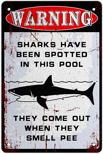 Lustiges Schild mit Aufschrift "Swimming Pool Sharks Danger Danger Warnschild Home Bathroom Decor Sharks Have Been Spotted in This Pool – Pool Rules No Peeing Swimming Pool Shark Decor Poster Vintage von HKIVIN