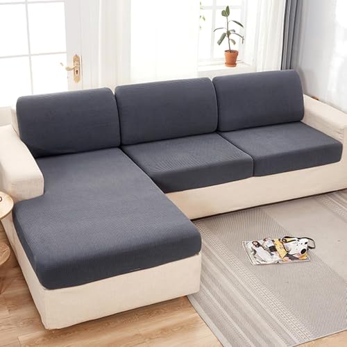HKJGNH Sofa Sitzkissenbezug Stretch 3/4/2/1 Sitzer - Couch Sitzbezug Beige/Grau mit Elastischem Boden rutschfest Sitzbezüge Kissenbezüge Husse Überzug Bezug Schonbezug(@3,160-220cm) von HKJGNH