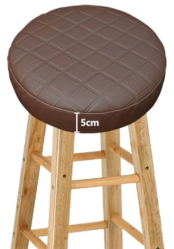 Wasserdicht Barhocker-Bezug Rund mit 5CM Schaumstoff Gepolstert Kissen, 4/2 Stück PU-Leder Hocker Hussen für Barhocker Stuhlhussen Sitzkissen Bürostuhl Hocker Abdeckung Sitzkissenbezug(#2,35*5(1PC)) von HKJGNH