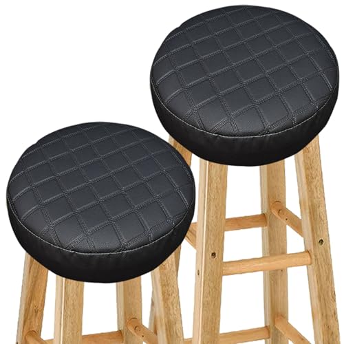 Wasserdicht Barhocker-Bezug Rund mit 5CM Schaumstoff Gepolstert Kissen, 4/2 Stück PU-Leder Hocker Hussen für Barhocker Stuhlhussen Sitzkissen Bürostuhl Hocker Abdeckung Sitzkissenbezug(#1,33*5(2PCS)) von HKJGNH
