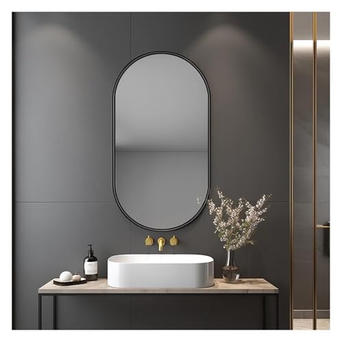 HKLJHCVA-OU Badezimmer-Kosmetikspiegel, schwarzer ovaler Spiegel, pillenförmiger Spiegel, horizontaler oder vertikaler moderner Wandspiegel for Schlafzimmer, Wohnzimmer(80L x 60W cm) von HKLJHCVA-OU