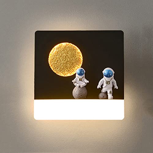 Astronaut LED Wandleuchte Kinderzimmerlampe, Metall Wandbeleuchtung Dimmbar mit Fernbedienung Innen Modern Kinder Wandlampe für Jungen Mädchen Zimmer Nachtlicht 12W (B1) von HKLY