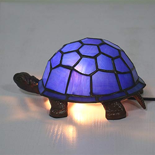 HKLY Europäische Kreative Bunte Schildkröte Tischlampe Kinderlampe Nachtlicht Tiffany Glas Metall Schreibtischlampe E14 Dekoration Bettleuchte Schildkröte Lampe Für Kinderzimmer Schlafzimmer,Blau von HKLY