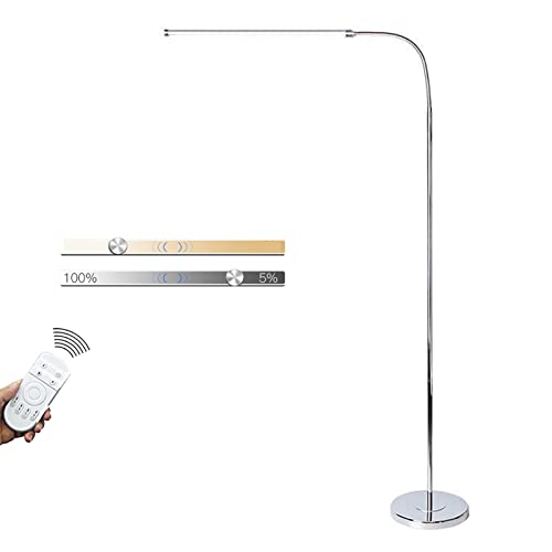 HKLY LED Stehlampe Dimmbar mit Fernbedienung, 12W Edelstahl Stehleuchte Moderne Flexibler Schwanenhals Leselampe für Wohnzimmer Schlafzimmer Büro Arbeitszimmer, Silber von HKLY