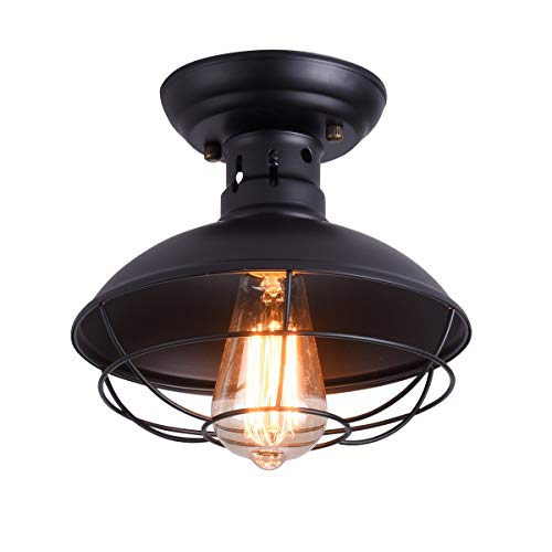 HKLY Vintage Industrial Deckenleuchte, Runde Deckenlampe aus Metall Retro Decke Lampen mit E27 Fassung für Schlafzimmer Küche Badezimmer Esszimmer Balkon Korridor,Schwarz von HKLY