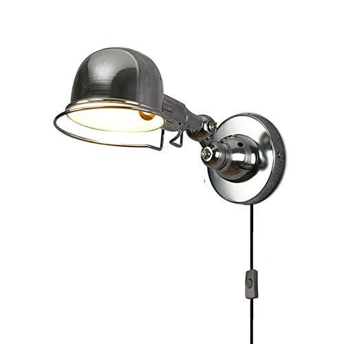 HKLY Vintage Wandlampe Schlafzimmer, Innen Metall Wandleuchte Bettleuchte mit Schalter und Kabel 1,5 m, Industrial Verstellbare Leseleuchte Schwenkbar Wandbeleuchtung für Wohnzimmer Küche, E14,Silber von HKLY