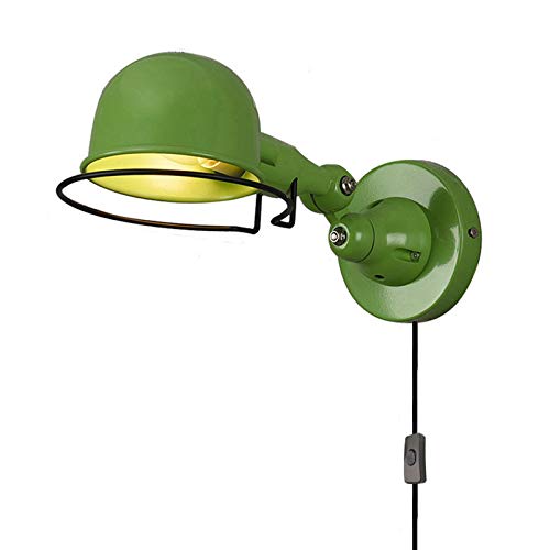 HKLY Vintage Wandlampe Schlafzimmer, Innen Metall Wandleuchte Bettleuchte mit Schalter und Kabel 1,5 m, Industrial Verstellbare Leseleuchte Schwenkbar Wandbeleuchtung für Wohnzimmer Küche, E14,Grün von HKLY