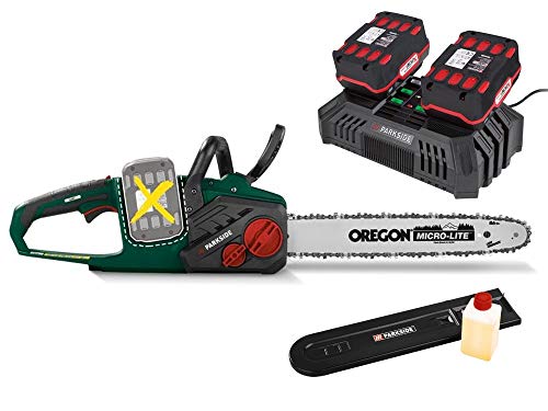 HKM - PARKSIDE Kettensäge PKSA 40-Li Brushless mit 2 x 4 Ah Akku (8 Ah) und Ladegerät X20V Team von Parkside