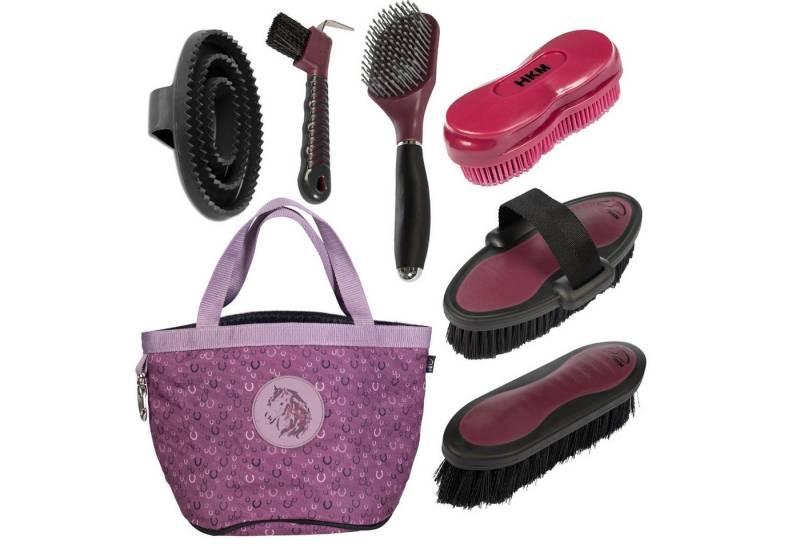 HKM Pferdebürste Pferdepflege-Set Putzset Berry mit Tasche und Bürsten von HKM