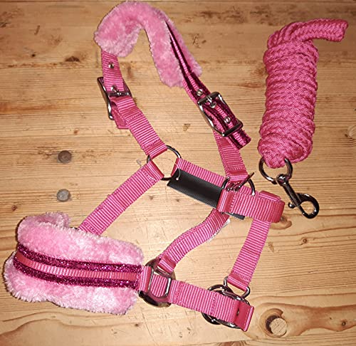 HKM Shetty Fell Plüsch Halfter Set Glitter ideal auch für´s Holzpferd (pink) von HKM