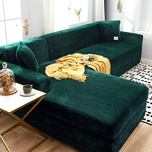 HKPLDE Dicke Sofabezüge 1 2 3 Sitz Samt L-Form Sofa Schonbezug Easy Fit Stretch Elastische Stoff Sofa Couch Möbel Protector-1 sitzer(90-140cm)-Dunkelgrün von HKPLDE