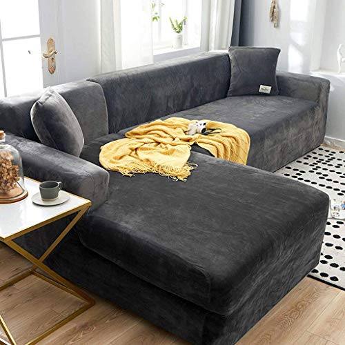 HKPLDE Dicke Sofabezüge 1 2 3 Sitz Samt L-Form Sofa Schonbezug Easy Fit Stretch Elastische Stoff Sofa Couch Möbel Protector-2 sitzer(145-185cm)-grau von HKPLDE