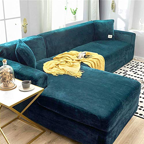 HKPLDE Dicke Sofabezüge 1 2 3 Sitz Samt L-Form Sofa Schonbezug Easy Fit Stretch Elastische Stoff Sofa Couch Möbel Protector-3 sitzer(190-230cm)-Blauer See von HKPLDE