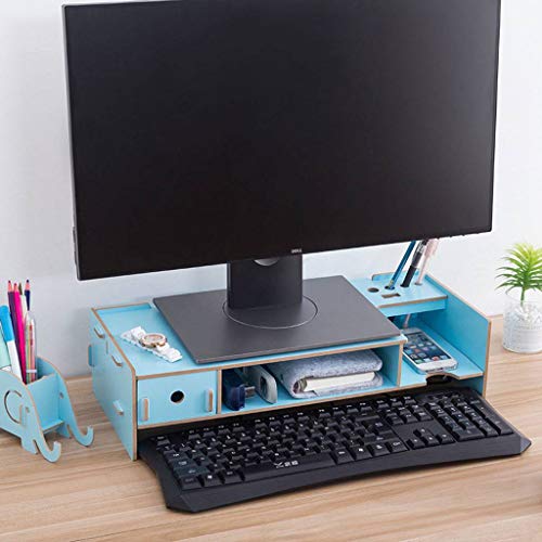 HKPLDE Monitorständer Holz Stabiler Mit Schubladen Ergonomisches Bildschirmständer Abnehmbarem Bildschirmerhöhung-Blau-48x20x12.3cm von HKPLDE
