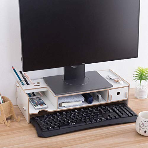 HKPLDE Monitorständer Holz Stabiler Mit Schubladen Ergonomisches Bildschirmständer Abnehmbarem Bildschirmerhöhung-Weiß-48x20x12.3cm von HKPLDE