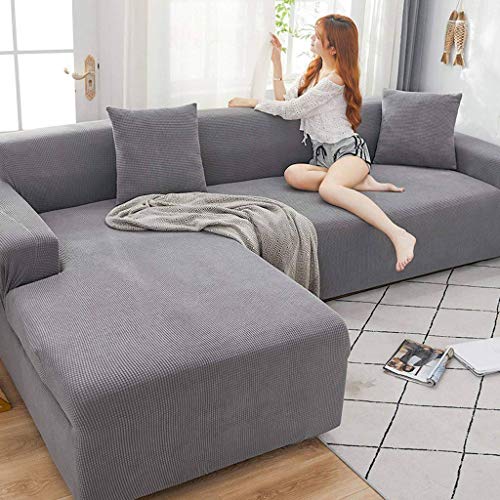 HKPLDE Sofabezug 5 Sitzer, L-Form Schonbezug Easy Stretch Fit Elastischer Stoff Couch Sofa Protector Schonbezug Waschbar-1 sitzer(90-140cm)-Hellgrau von HKPLDE