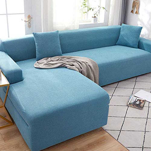 HKPLDE Sofabezug 5 Sitzer, L-Form Schonbezug Easy Stretch Fit Elastischer Stoff Couch Sofa Protector Schonbezug Waschbar-1 sitzer(90-140cm)-Himmelblau von HKPLDE