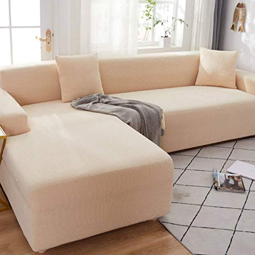 HKPLDE Sofabezug 5 Sitzer, L-Form Schonbezug Easy Stretch Fit Elastischer Stoff Couch Sofa Protector Schonbezug Waschbar-1 sitzer(90-140cm)-Nicht-gerade Weiss von HKPLDE