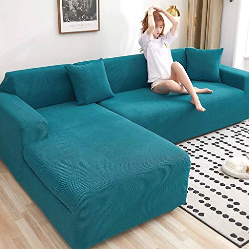 HKPLDE Sofabezug 5 Sitzer, L-Form Schonbezug Easy Stretch Fit Elastischer Stoff Couch Sofa Protector Schonbezug Waschbar-2 sitzer(145-185cm)-Blauer See von HKPLDE