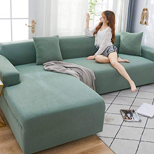 HKPLDE Sofabezug 5 Sitzer, L-Form Schonbezug Easy Stretch Fit Elastischer Stoff Couch Sofa Protector Schonbezug Waschbar-2 sitzer(145-185cm)-Gras-Grün von HKPLDE