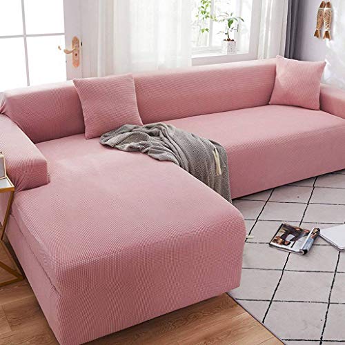 HKPLDE Sofabezug 5 Sitzer, L-Form Schonbezug Easy Stretch Fit Elastischer Stoff Couch Sofa Protector Schonbezug Waschbar-2 sitzer(145-185cm)-Rosa von HKPLDE