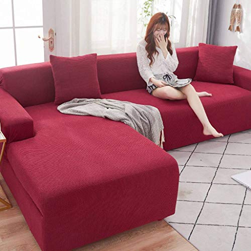 HKPLDE Sofabezug 5 Sitzer, L-Form Schonbezug Easy Stretch Fit Elastischer Stoff Couch Sofa Protector Schonbezug Waschbar-2 sitzer(145-185cm)-Weinrot von HKPLDE