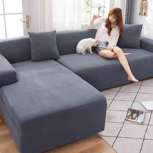 HKPLDE Sofabezug 5 Sitzer, L-Form Schonbezug Easy Stretch Fit Elastischer Stoff Couch Sofa Protector Schonbezug Waschbar-2 sitzer(145-185cm)-grau von HKPLDE